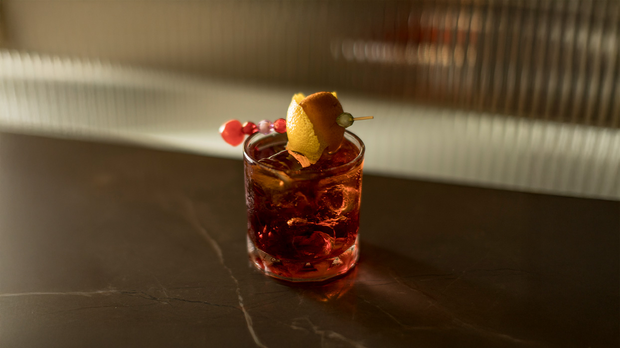 Negroni Garnished with Orange Peel